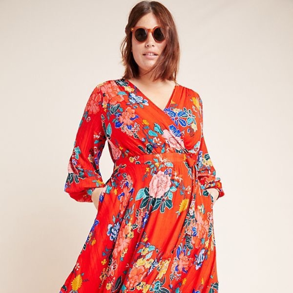 Anthropologie Boswell textured wrap dress.